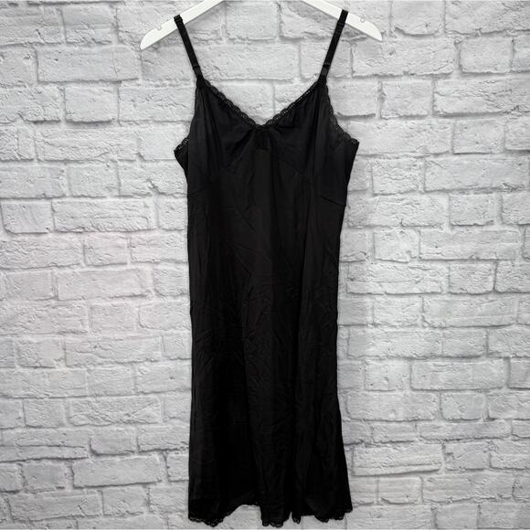 Shadowline Other - Vintage Shadowline Full Slip Size 38 26" Black Nylon Lace Trim Dress Midi